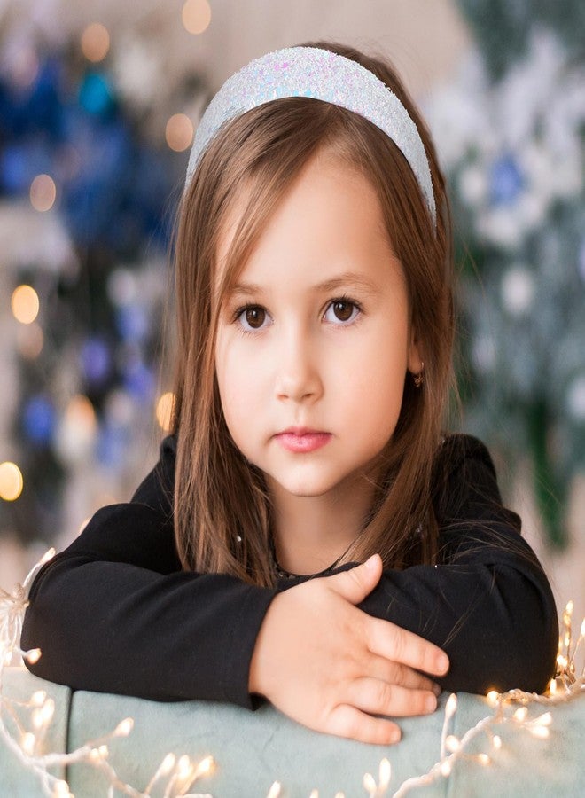 COMNICO 2 PCS Glitter Headbands for Girls, Cute Sparkly Wide Thick Head Bands Bling Non Slip Hairband Rainbow Sequin Little Girl Hair Accessories for Children Kids Women(White+Gold) - Image 5